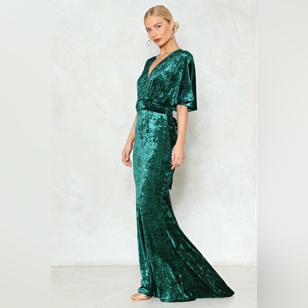 Lucy Wang x NastyGal Green Crushed Velvet Dress - Small